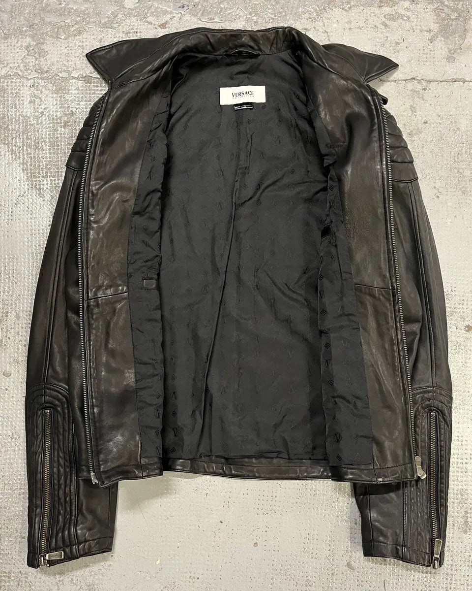 AW2015 Versace Moto Black Padded Leather Jacket DJRBnAM 7