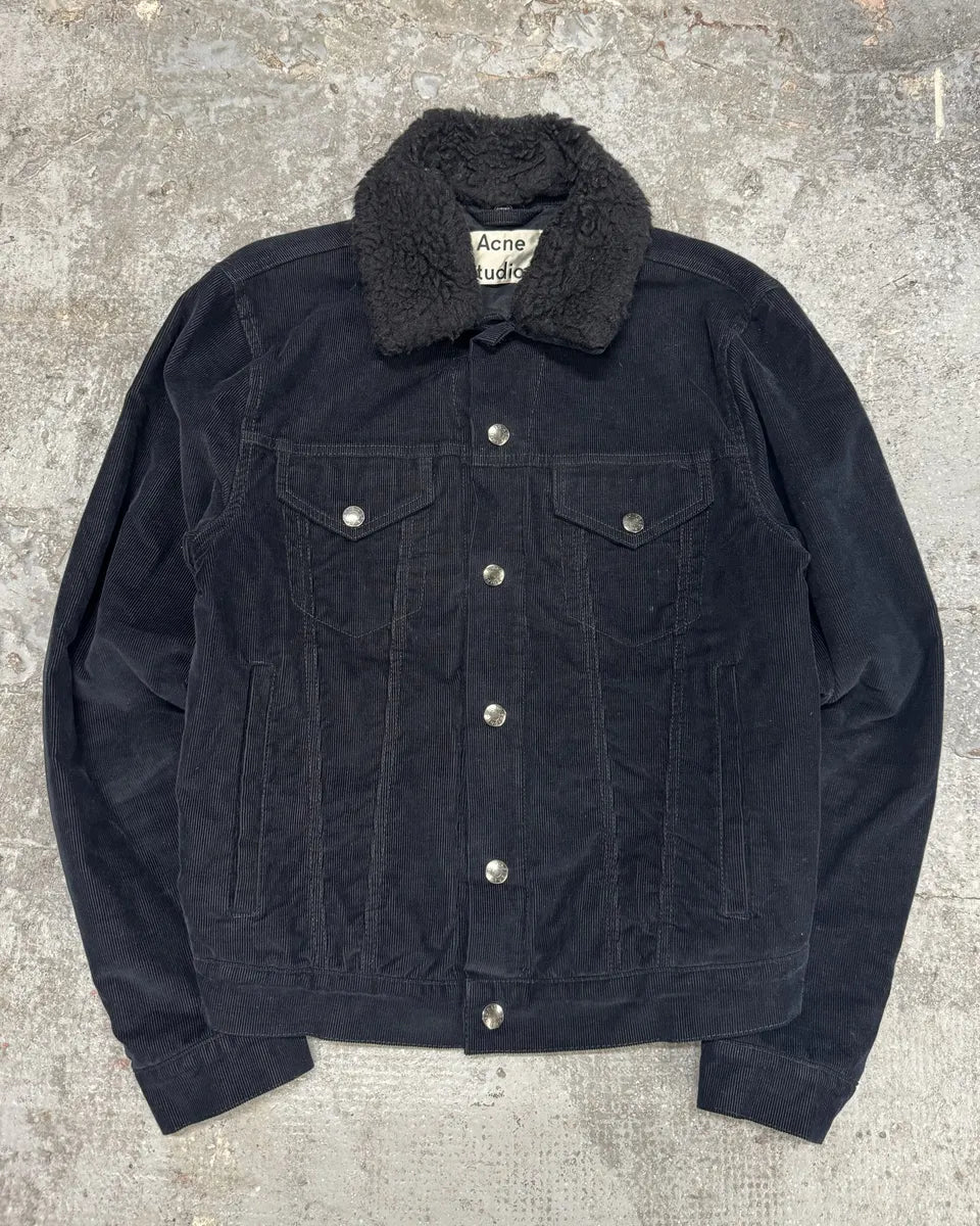 AW2016 Acne Studios Black Cord Padded Jacket With Sheepskin Collar (S) 0