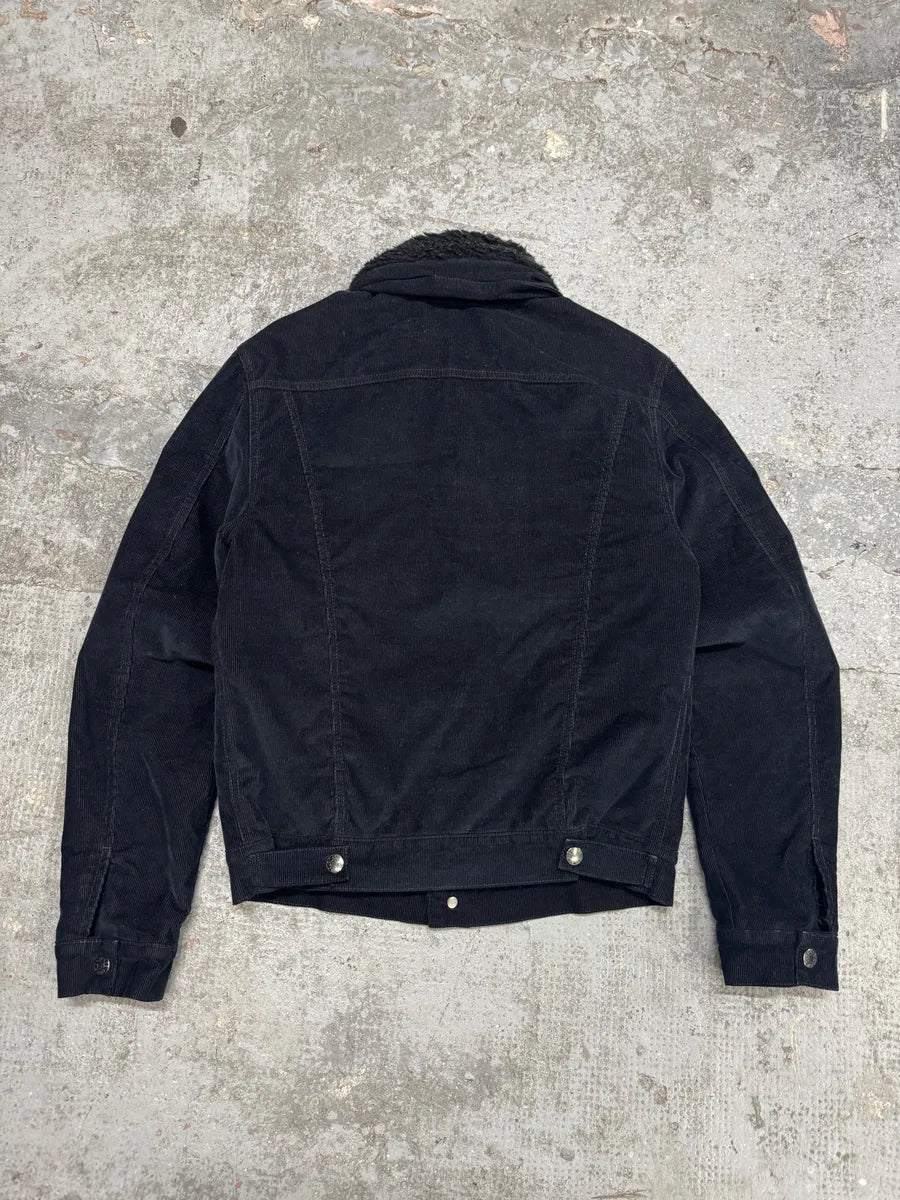 AW2016 Acne Studios Black Cord Padded Jacket With Sheepskin Collar (S) 1