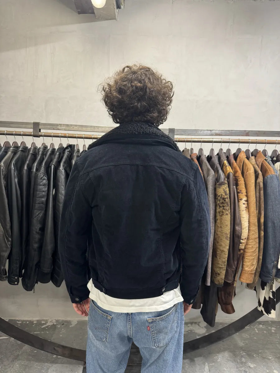 AW2016 Acne Studios Black Cord Padded Jacket With Sheepskin Collar (S) 3