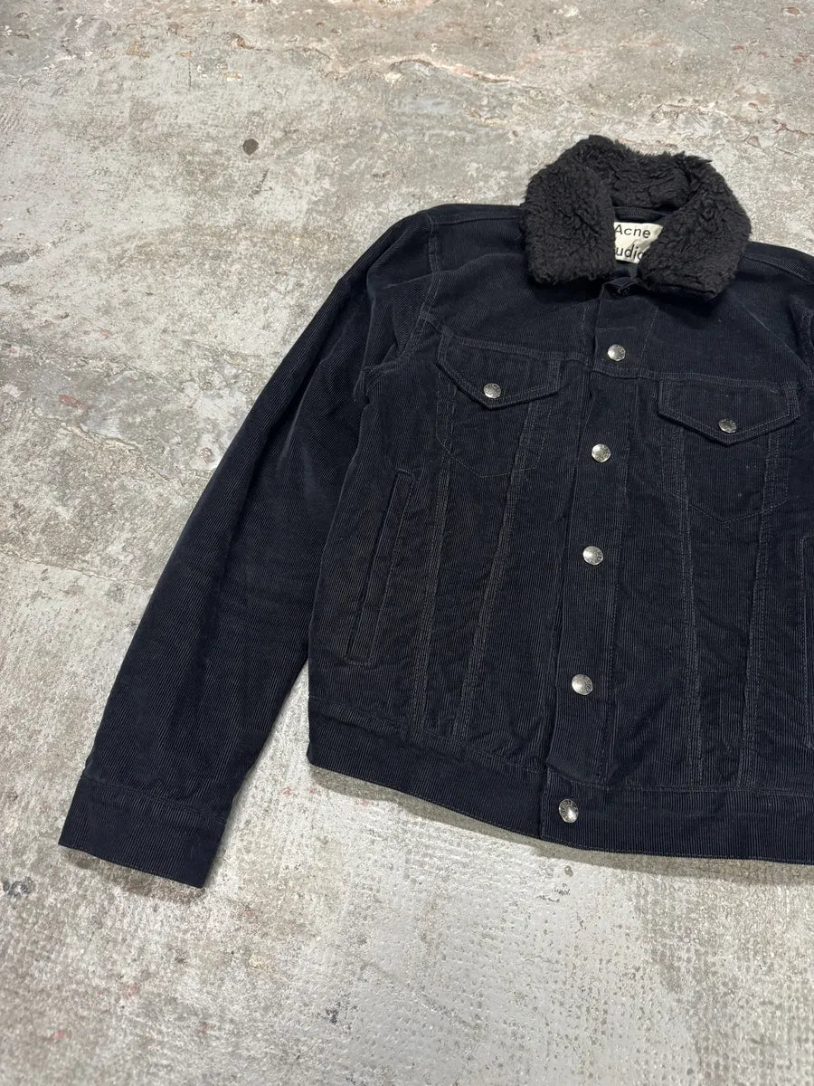 AW2016 Acne Studios Black Cord Padded Jacket With Sheepskin Collar (S) 4