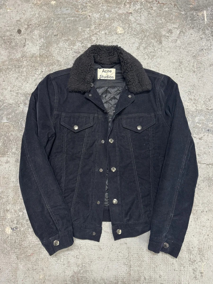 AW2016 Acne Studios Black Cord Padded Jacket With Sheepskin Collar (S) 5