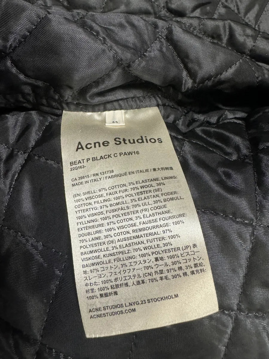 AW2016 Acne Studios Black Cord Padded Jacket With Sheepskin Collar (S) 6
