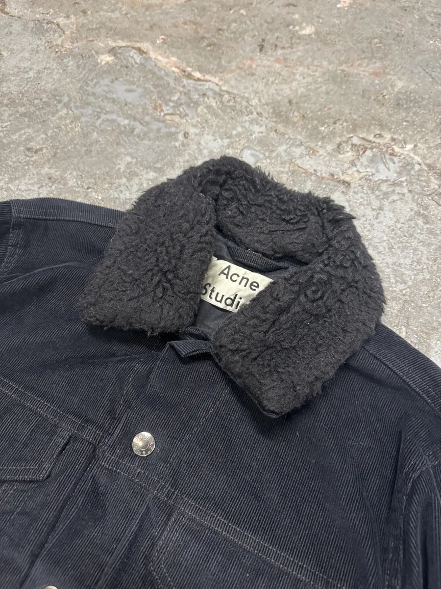 AW2016 Acne Studios Black Cord Padded Jacket With Sheepskin Collar (S) 8
