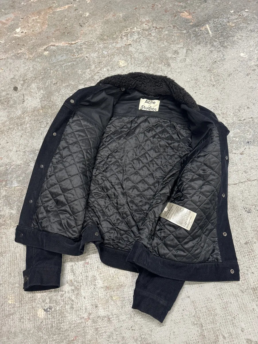 AW2016 Acne Studios Black Cord Padded Jacket With Sheepskin Collar (S) 9