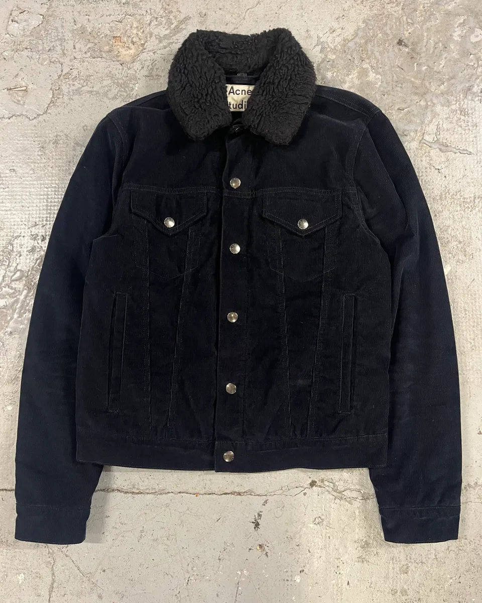 AW2016 Acne Studios Navy Corduroy Fur Collar Trucker Jacket KBuHrbP 0