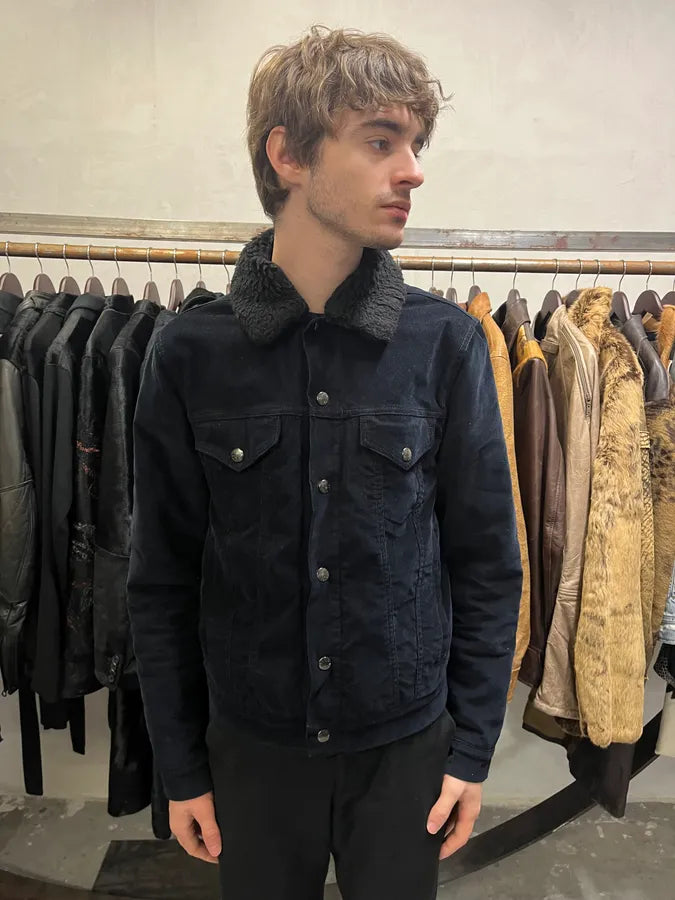 AW2016 Acne Studios Navy Corduroy Fur Collar Trucker Jacket KBuHrbP 1