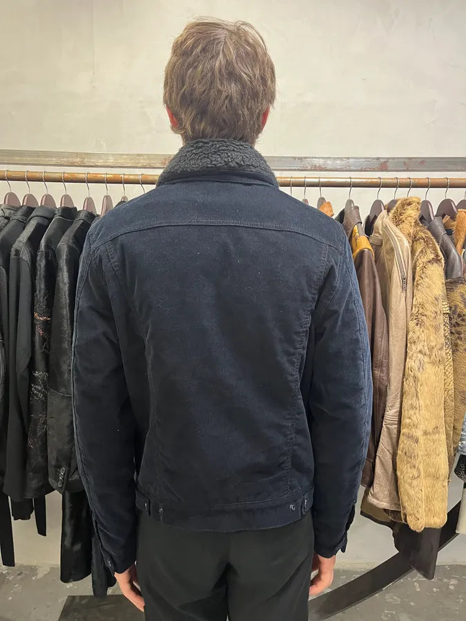 AW2016 Acne Studios Navy Corduroy Fur Collar Trucker Jacket KBuHrbP 2