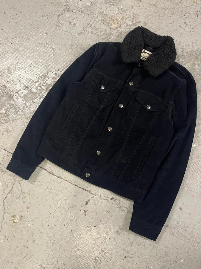 AW2016 Acne Studios Navy Corduroy Fur Collar Trucker Jacket KBuHrbP 3