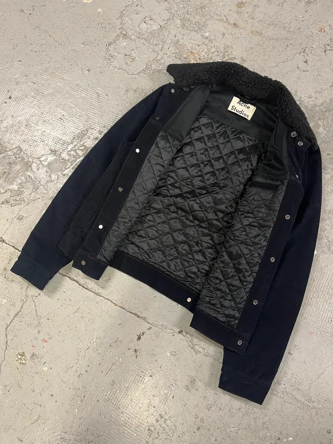 AW2016 Acne Studios Navy Corduroy Fur Collar Trucker Jacket KBuHrbP 4
