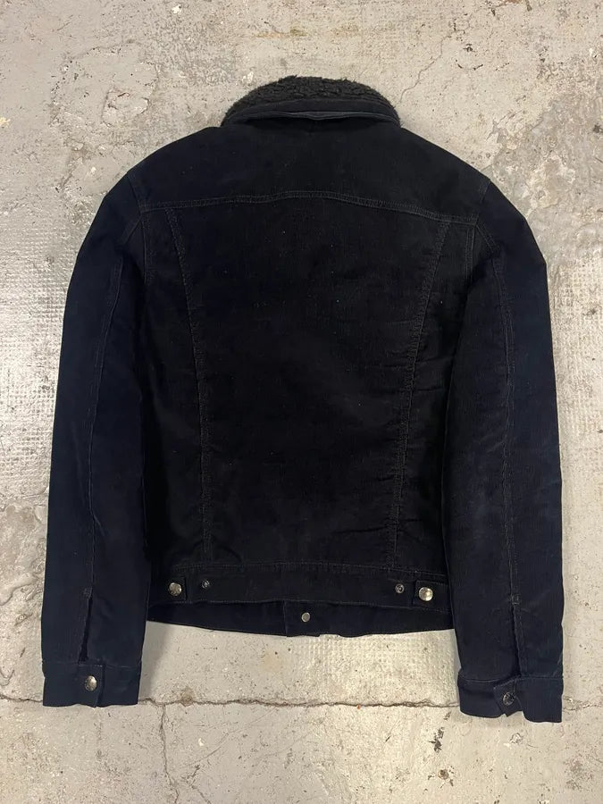 AW2016 Acne Studios Navy Corduroy Fur Collar Trucker Jacket KBuHrbP 5