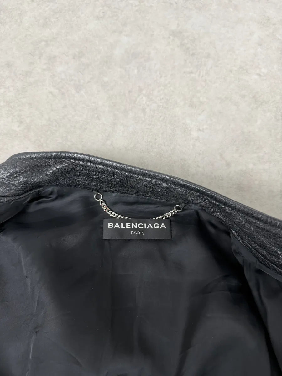 AW2016 Balenciaga Black Premium Biker Leather Jacket DflXNxf 8