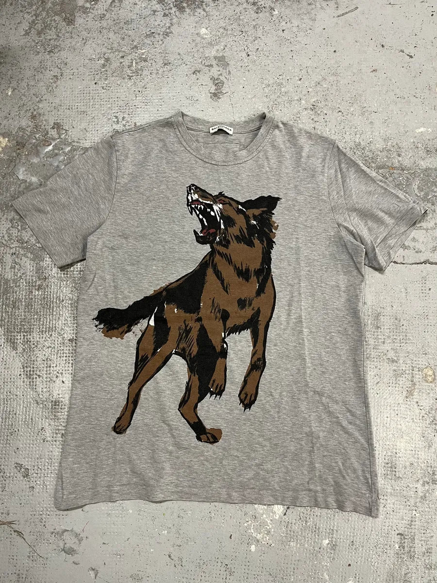 AW2016 Balenciaga Howling Wolf Grey T-Shirt  rLTrDFx 3