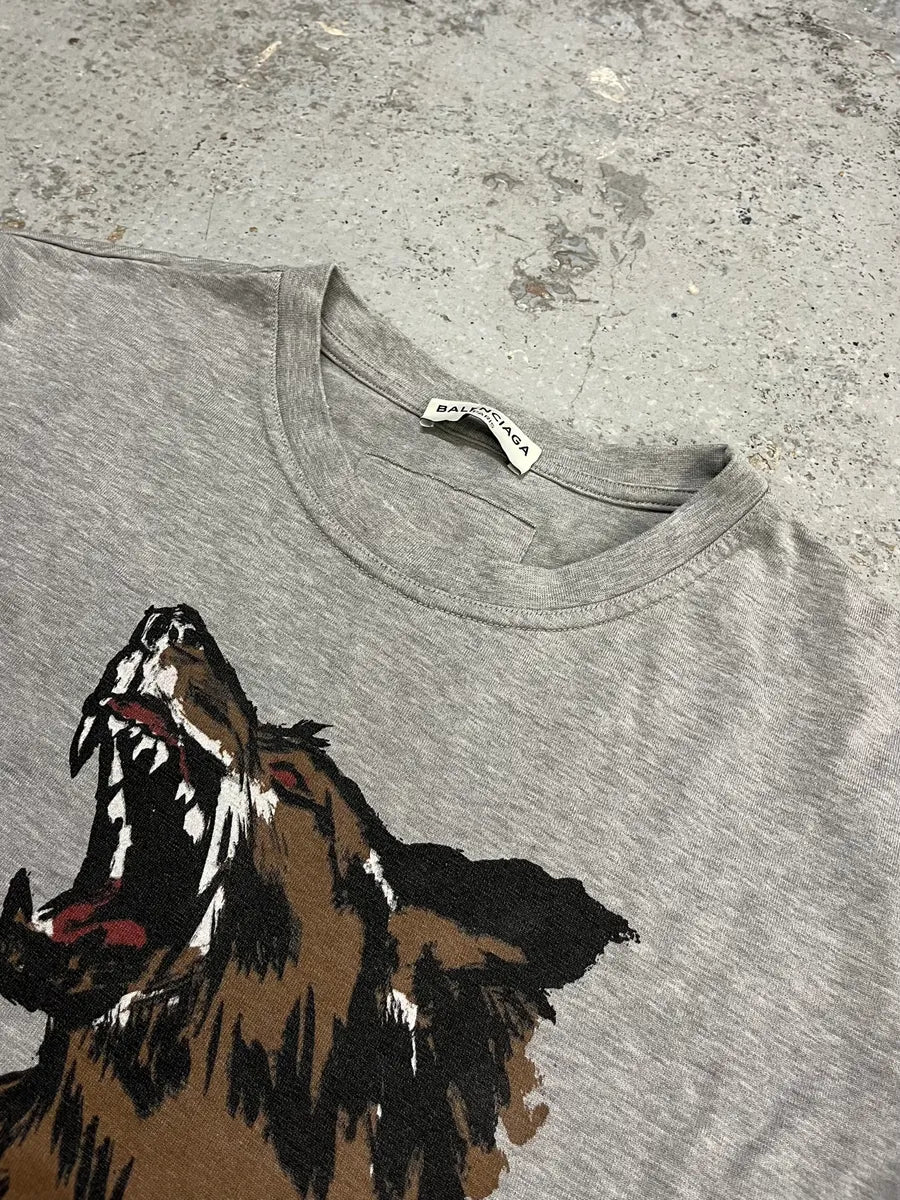 AW2016 Balenciaga Howling Wolf Grey T-Shirt  rLTrDFx 4