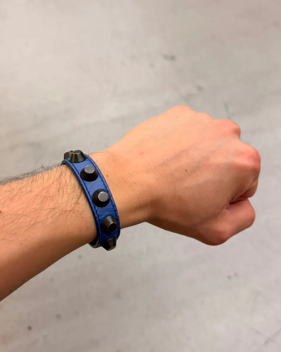 AW2016 Balenciaga Navy Leather Studded Bracelet zjdDkyV 0