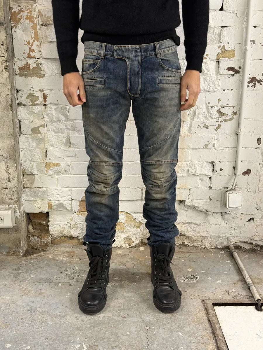 AW2016 Balmain Biker Blue Faded Denim Slim Jeans PaCJcBR 0