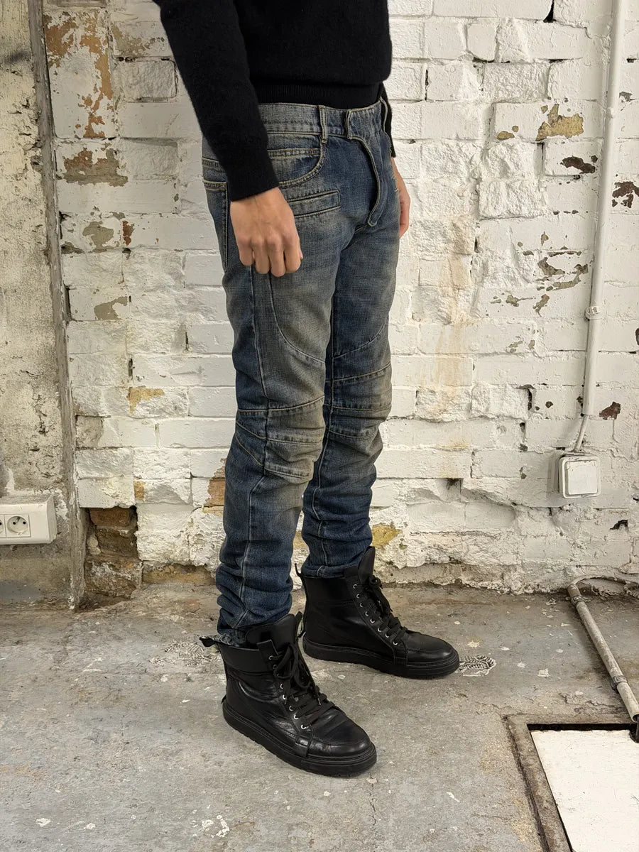 AW2016 Balmain Biker Blue Faded Denim Slim Jeans PaCJcBR 1