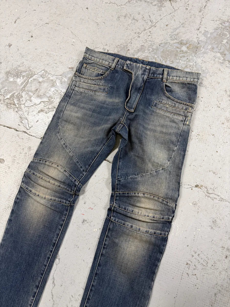 AW2016 Balmain Biker Blue Faded Denim Slim Jeans PaCJcBR 11