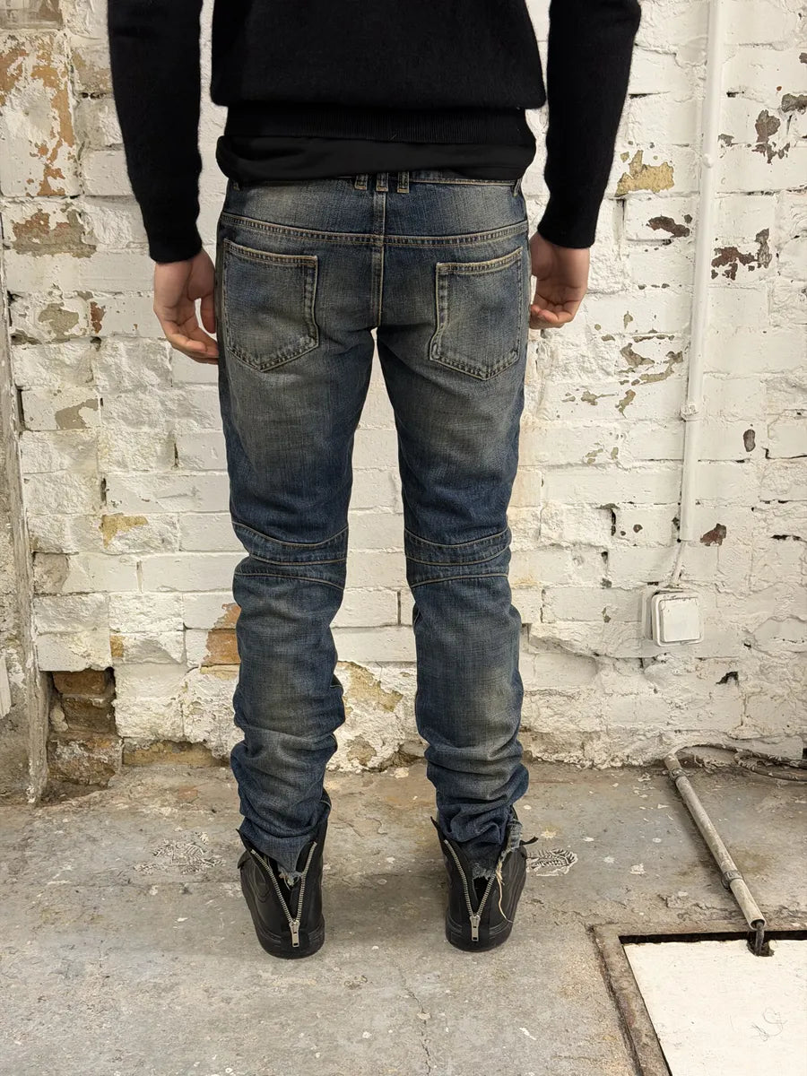 AW2016 Balmain Biker Blue Faded Denim Slim Jeans PaCJcBR 2