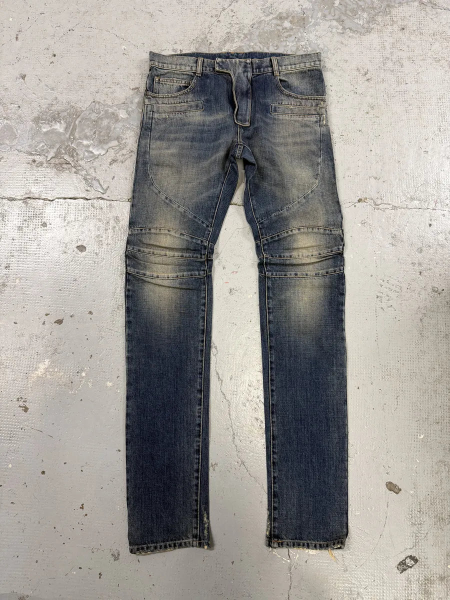 AW2016 Balmain Biker Blue Faded Denim Slim Jeans PaCJcBR 3