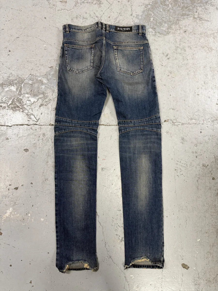 AW2016 Balmain Biker Blue Faded Denim Slim Jeans PaCJcBR 4