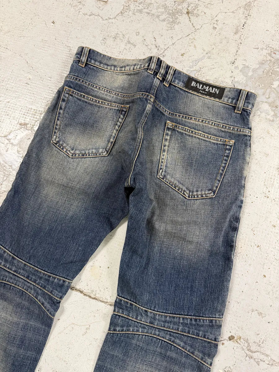 AW2016 Balmain Biker Blue Faded Denim Slim Jeans PaCJcBR 5