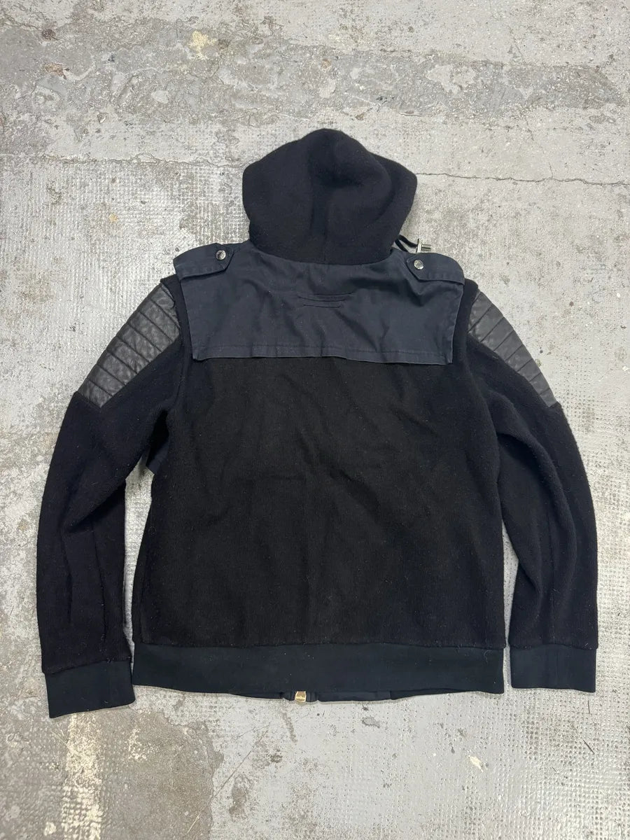 AW2016 Balmain Black Hybrid Biker Zip-up Hooded Jacket yIhoUJu 1