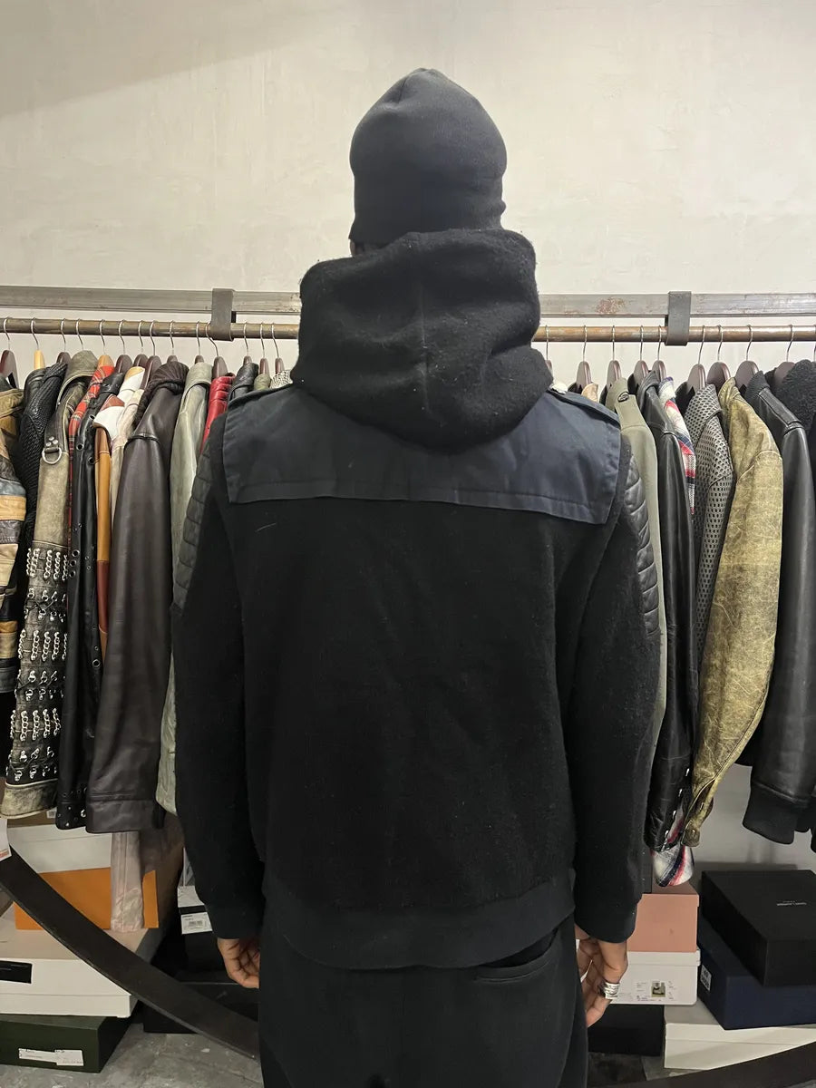 AW2016 Balmain Black Hybrid Biker Zip-up Hooded Jacket yIhoUJu 3