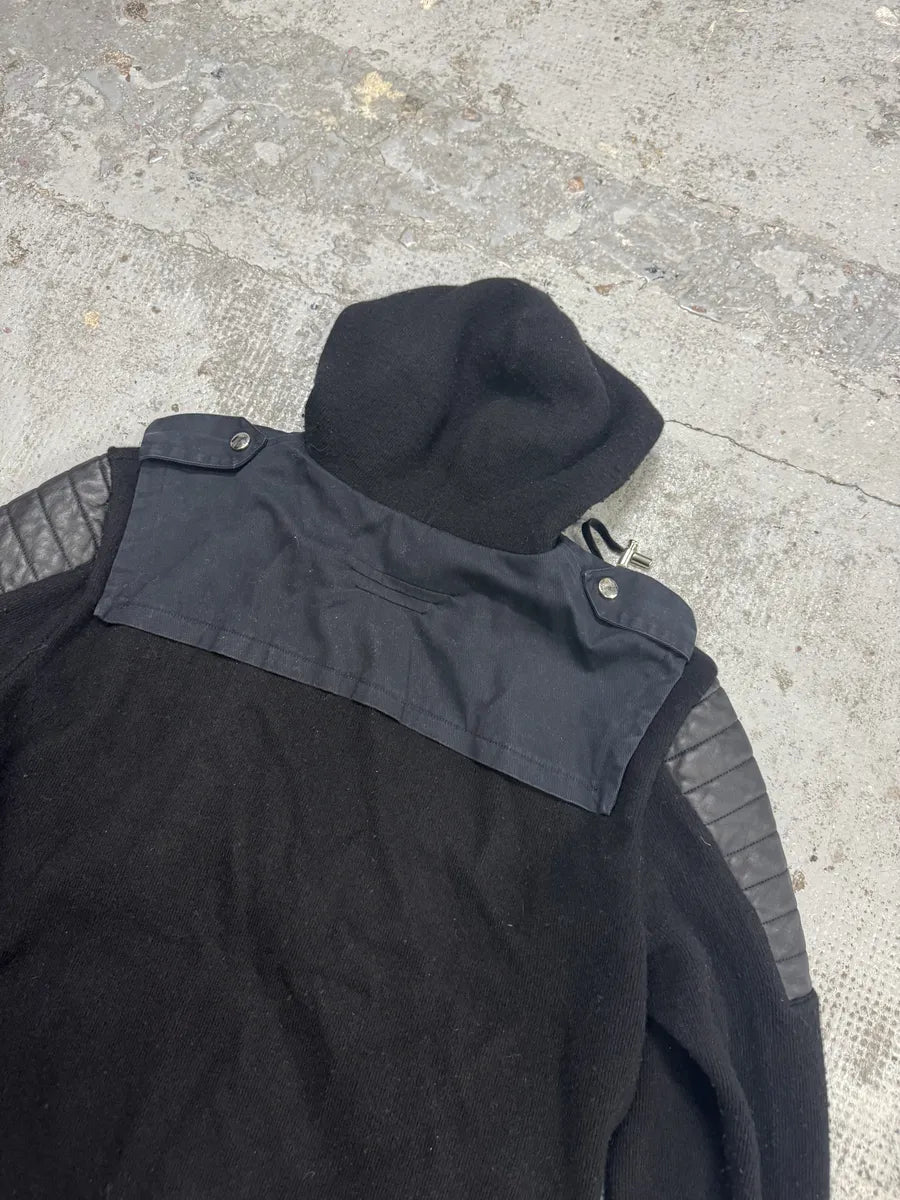 AW2016 Balmain Black Hybrid Biker Zip-up Hooded Jacket yIhoUJu 6