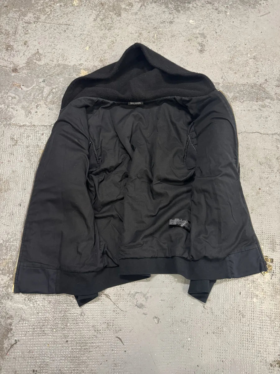 AW2016 Balmain Black Hybrid Biker Zip-up Hooded Jacket yIhoUJu 10