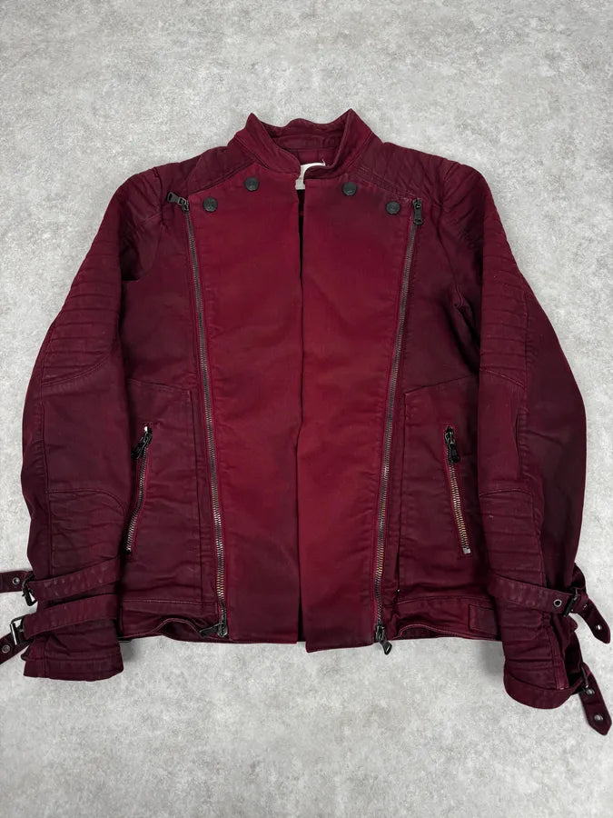 AW2016 Balmain Burgundy Red Biker Jacket qbnEtHu 0