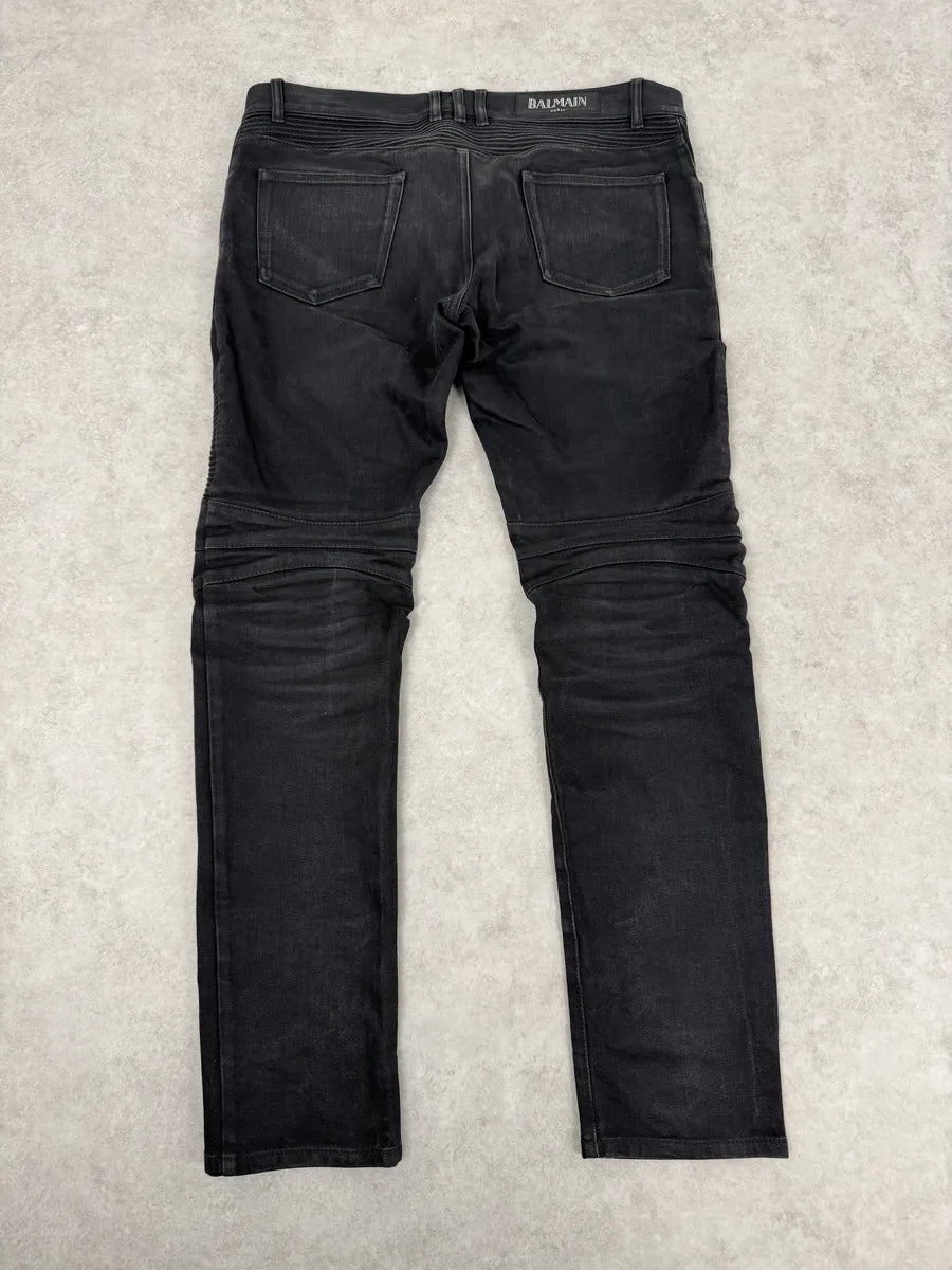 AW2016 Balmain Dark Grey Avant-Garde Biker Denim Jeans DyNYjTk 1