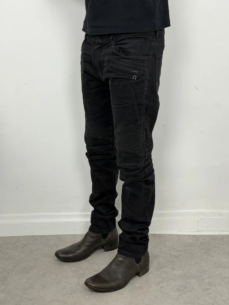 AW2016 Balmain Dark Grey Avant-Garde Biker Denim Jeans DyNYjTk 2
