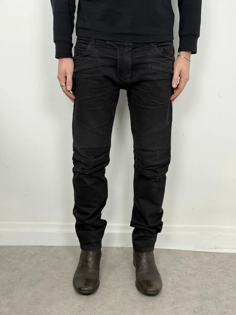 AW2016 Balmain Dark Grey Avant-Garde Biker Denim Jeans DyNYjTk 4