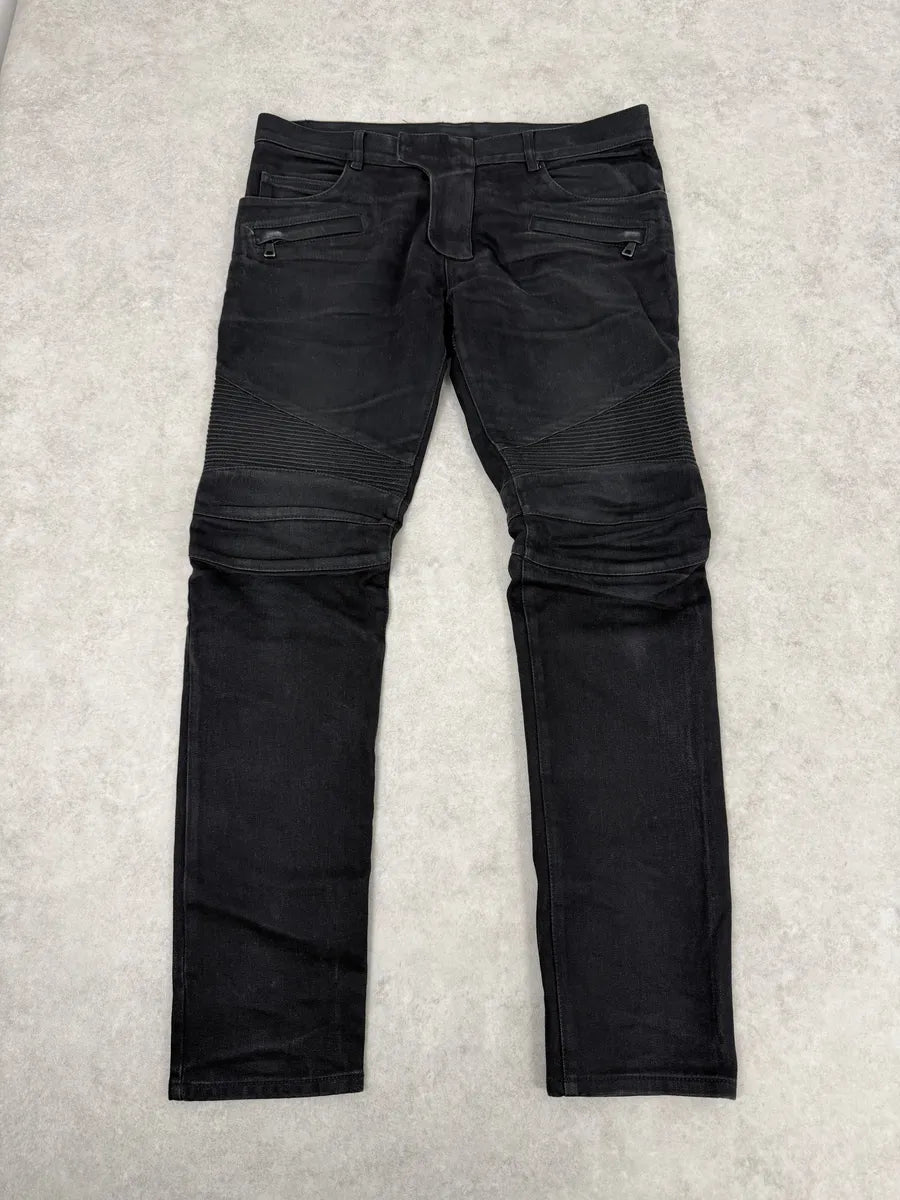 AW2016 Balmain Dark Grey Avant-Garde Biker Denim Jeans DyNYjTk 5