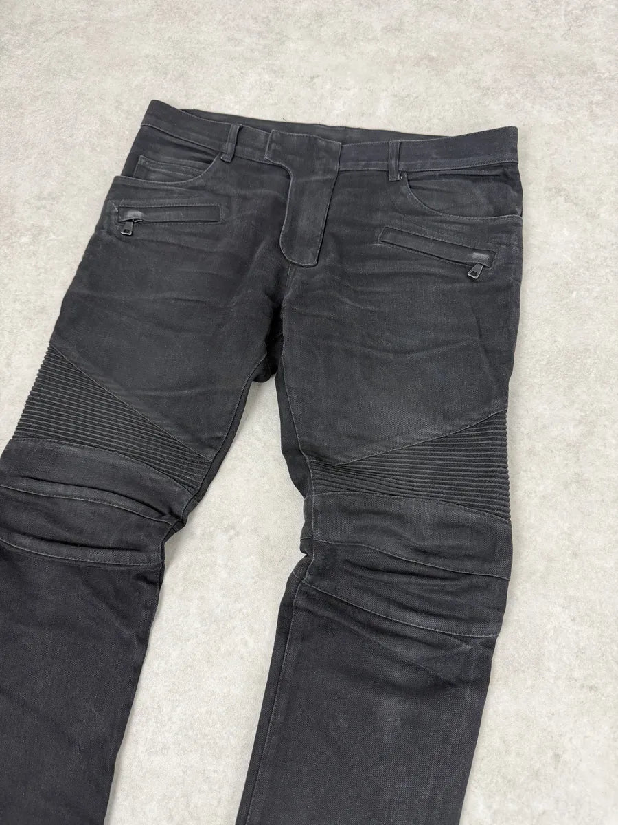 AW2016 Balmain Dark Grey Avant-Garde Biker Denim Jeans DyNYjTk 6