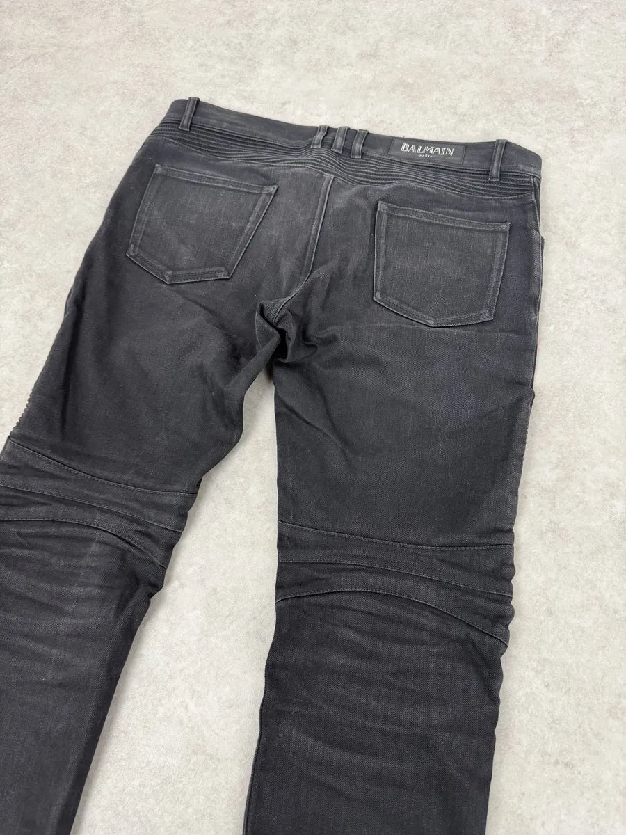 AW2016 Balmain Dark Grey Avant-Garde Biker Denim Jeans DyNYjTk 7