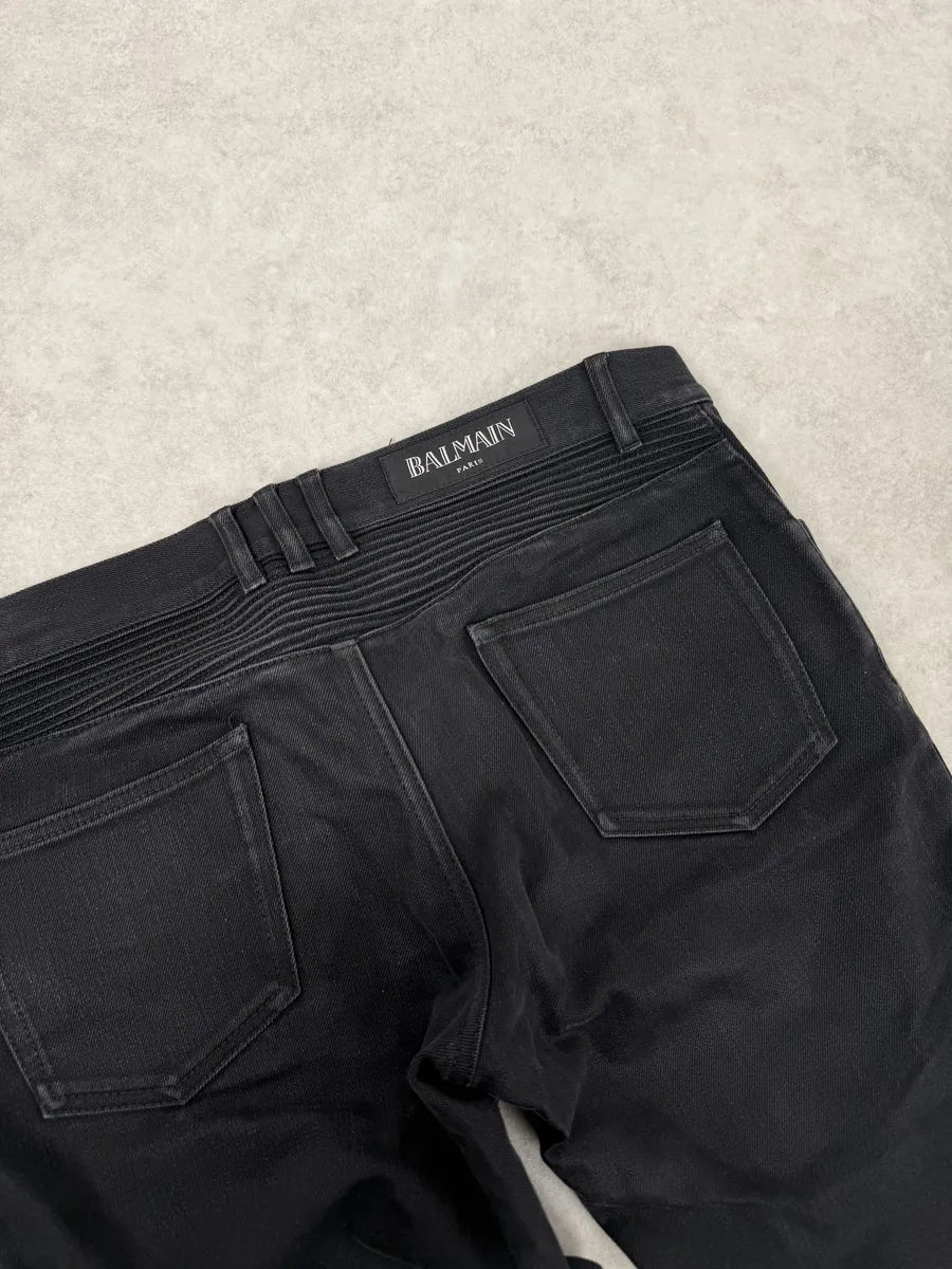 AW2016 Balmain Dark Grey Avant-Garde Biker Denim Jeans DyNYjTk 9