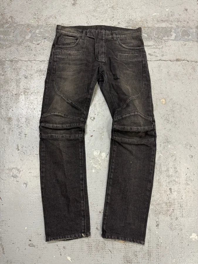 AW2016 Balmain Dark Grey Avant-Garde Biker Denim Jeans UNWWIGO 0