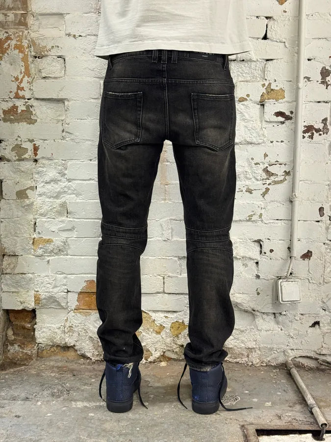 AW2016 Balmain Dark Grey Avant-Garde Biker Denim Jeans UNWWIGO 3