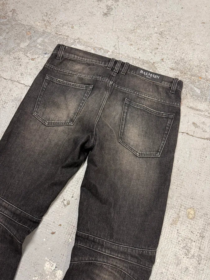 AW2016 Balmain Dark Grey Avant-Garde Biker Denim Jeans UNWWIGO 5