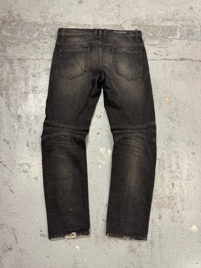 AW2016 Balmain Dark Grey Avant-Garde Biker Denim Jeans UNWWIGO 6
