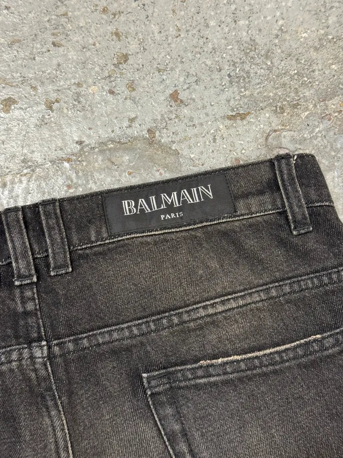 AW2016 Balmain Dark Grey Avant-Garde Biker Denim Jeans UNWWIGO 7
