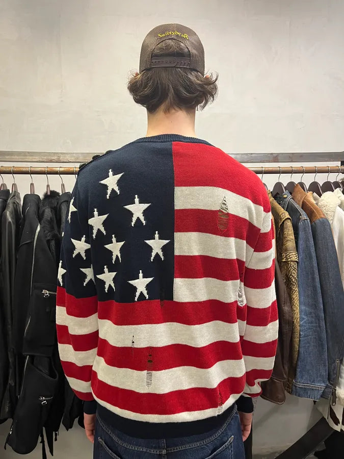AW2016 Balmain Distressed American Flag Wool Sweater (M/L) 2
