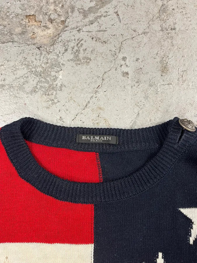 AW2016 Balmain Distressed American Flag Wool Sweater (M/L) 3
