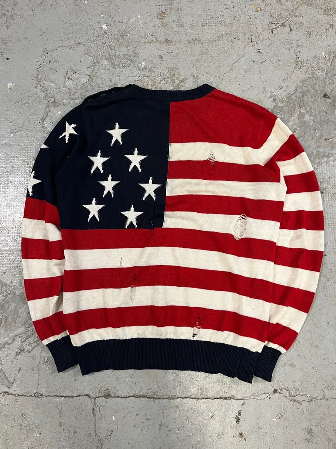AW2016 Balmain Distressed American Flag Wool Sweater (M/L) 6