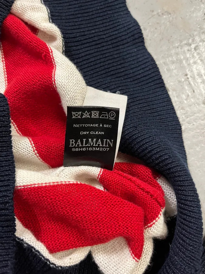 AW2016 Balmain Distressed American Flag Wool Sweater (M/L) 8