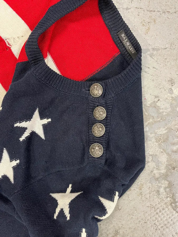 AW2016 Balmain Distressed American Flag Wool Sweater (M/L) 9