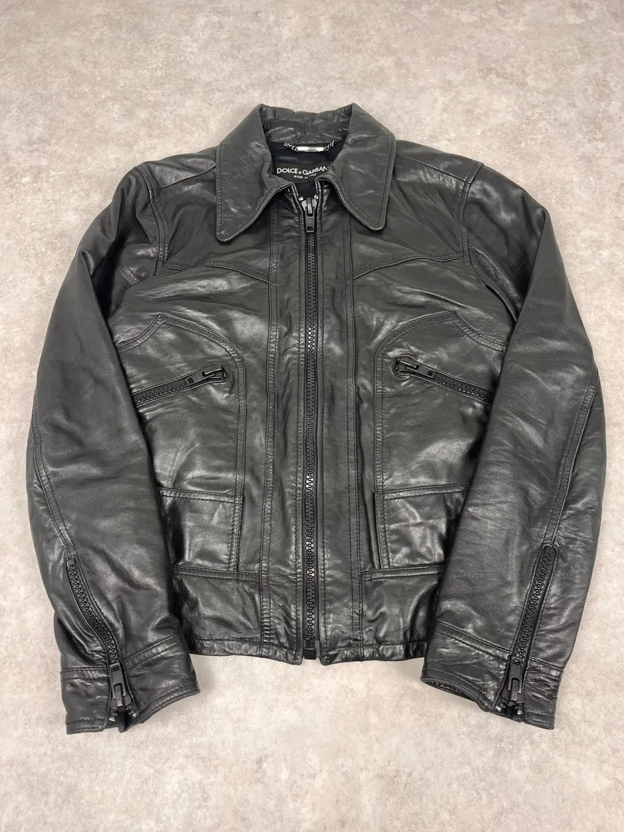 AW2016 Dolce & Gabbana Black Multi Zips Mafia Leather Jacket kBspFTo 0