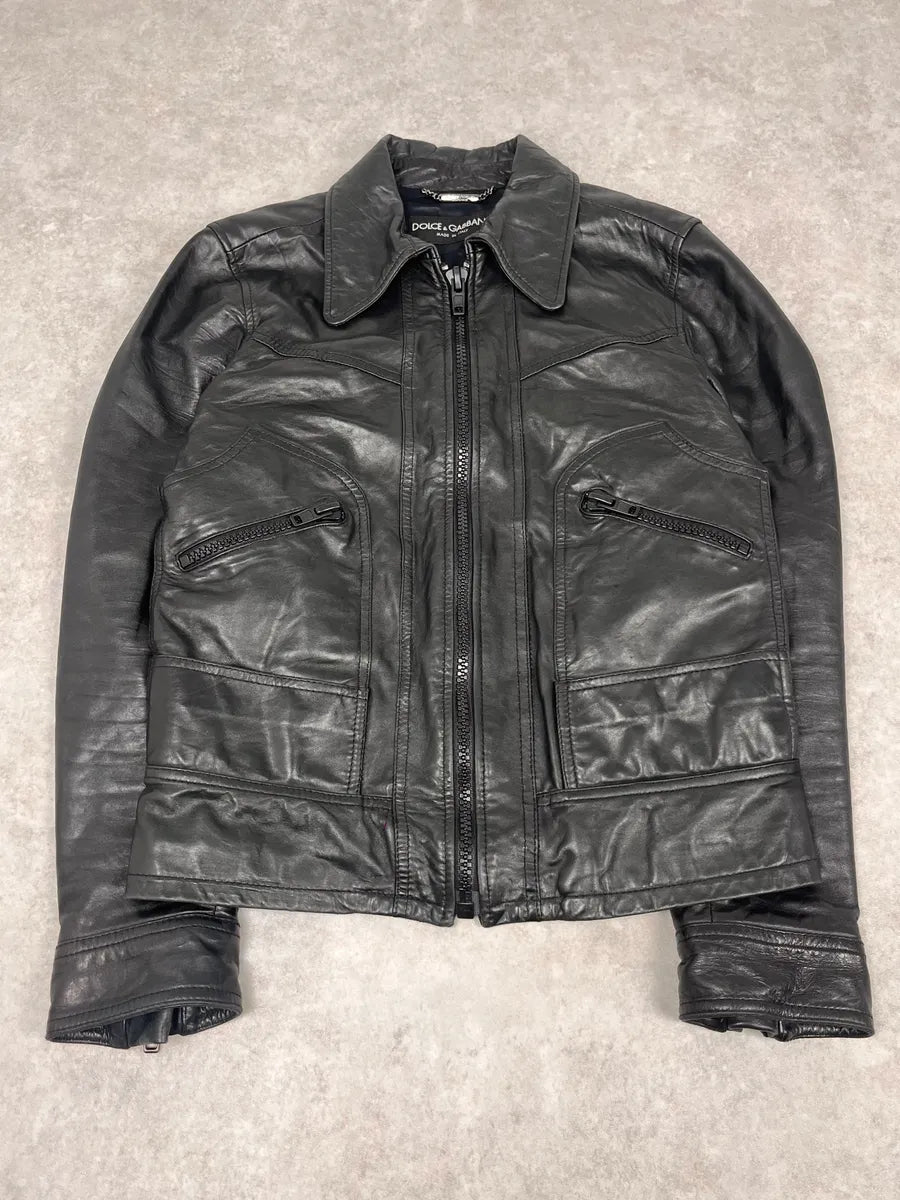 AW2016 Dolce & Gabbana Black Multi Zips Mafia Leather Jacket kBspFTo 3